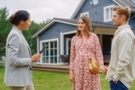 Home buyer couple talking to realtor, inquiring about major components in the prospective home in the Ottawa Valley.